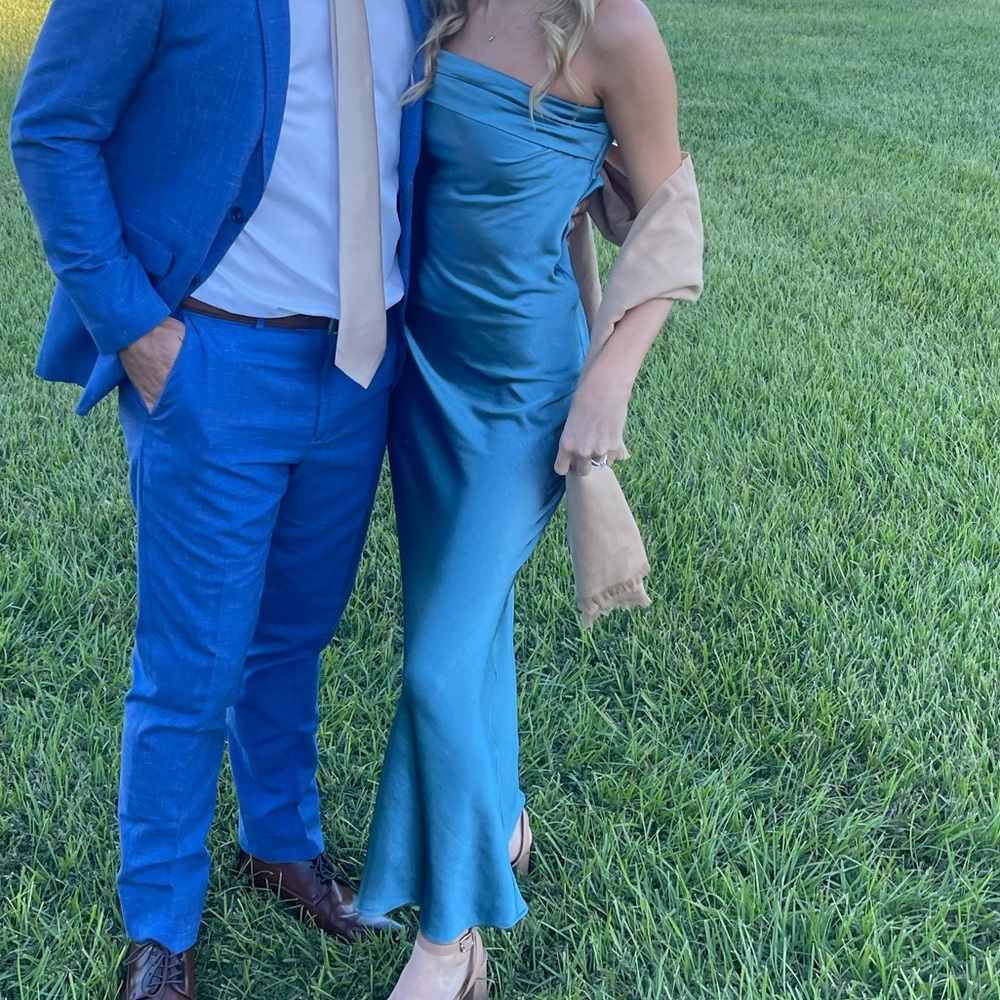 Silk blue dress with open back